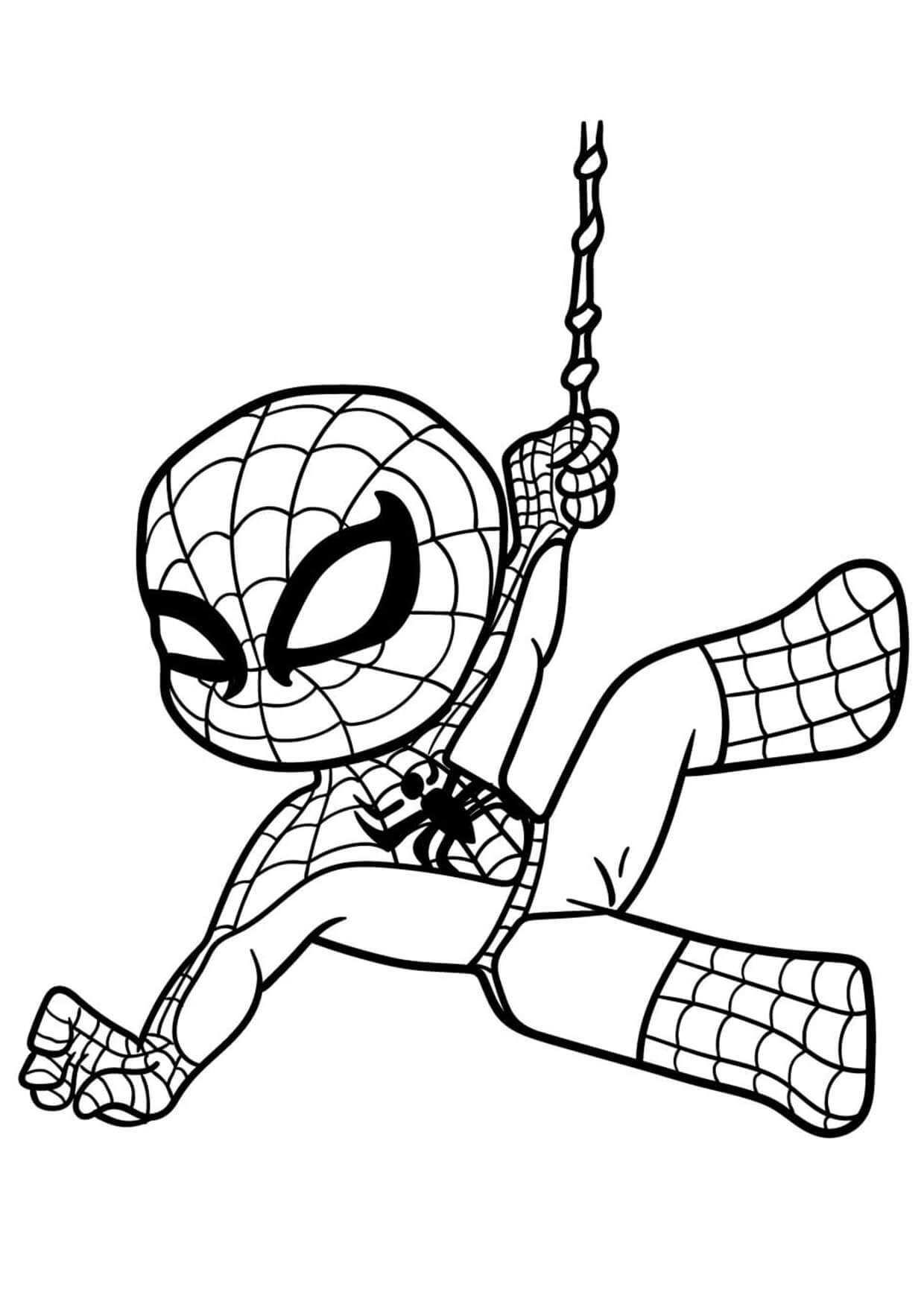 Lille Spiderman Swingende Tegninger til Farvelægning