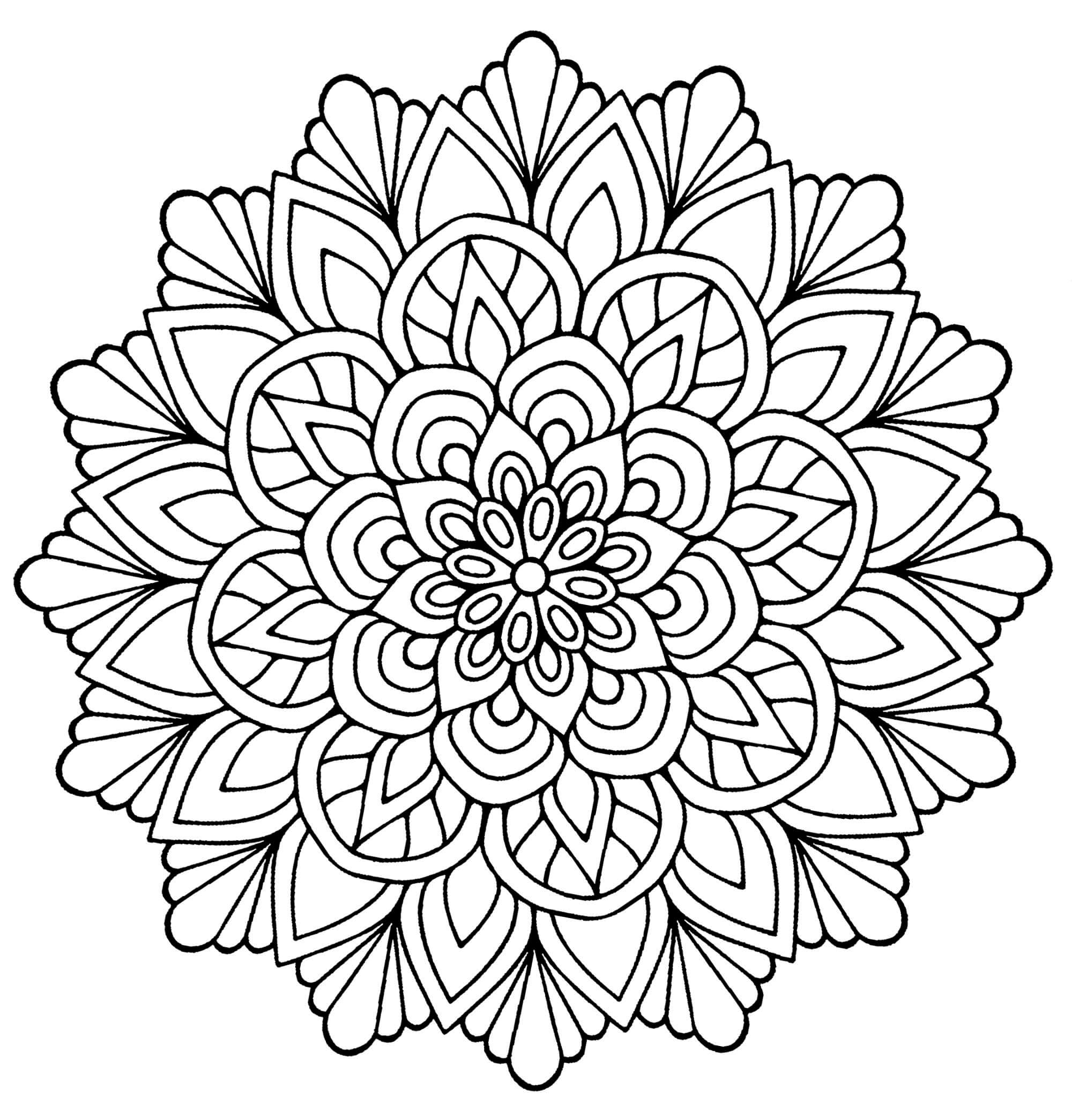 Mandala blomst med blade Tegninger til Farvelægning