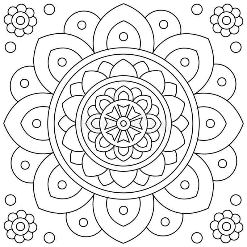 Mandala med fem blomster Tegninger til Farvelægning