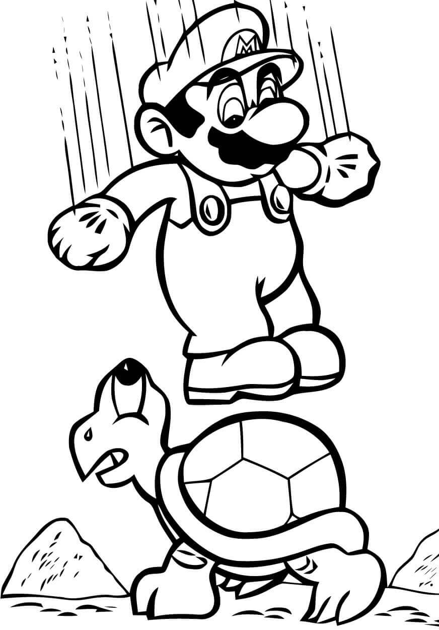 Mario Hopper Med Skildpadde Tegninger til Farvelægning