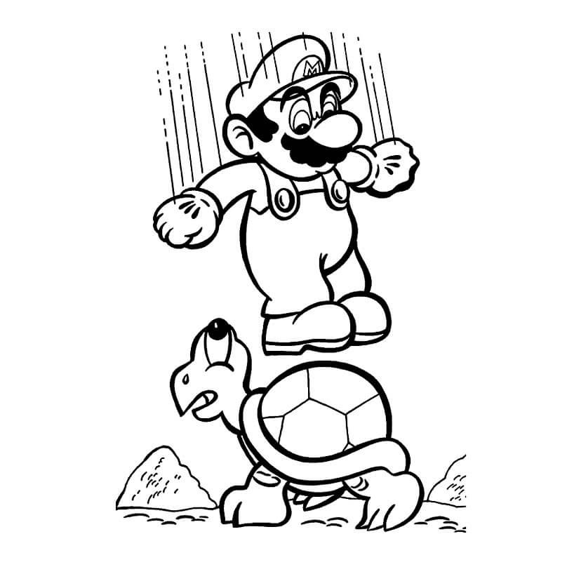 Mario Hopper På Skildpadden Tegninger til Farvelægning