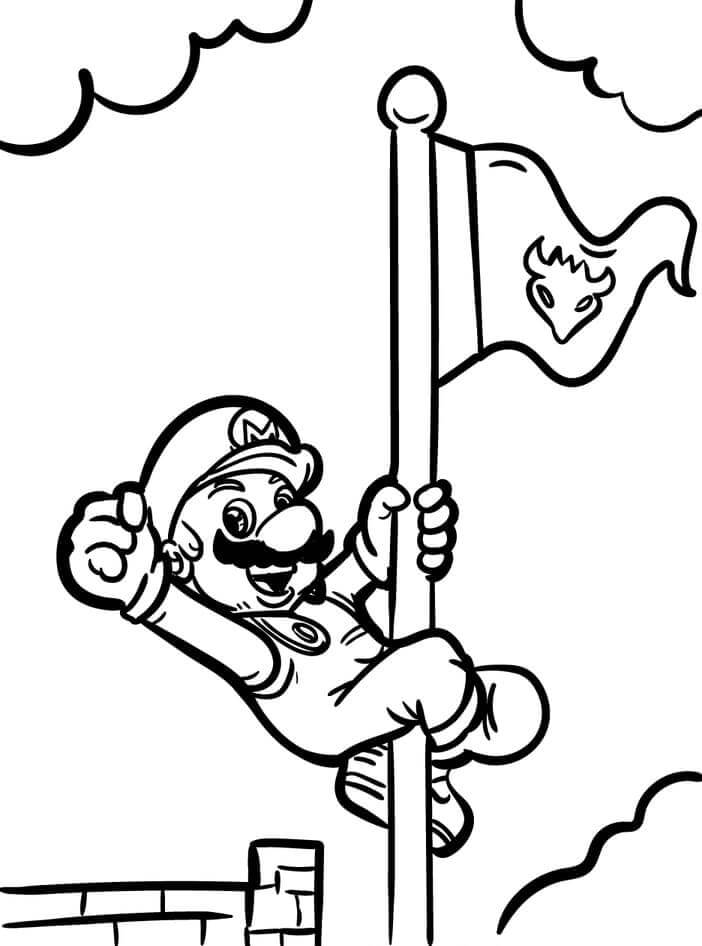 Mario Med Flag Tegninger til Farvelægning
