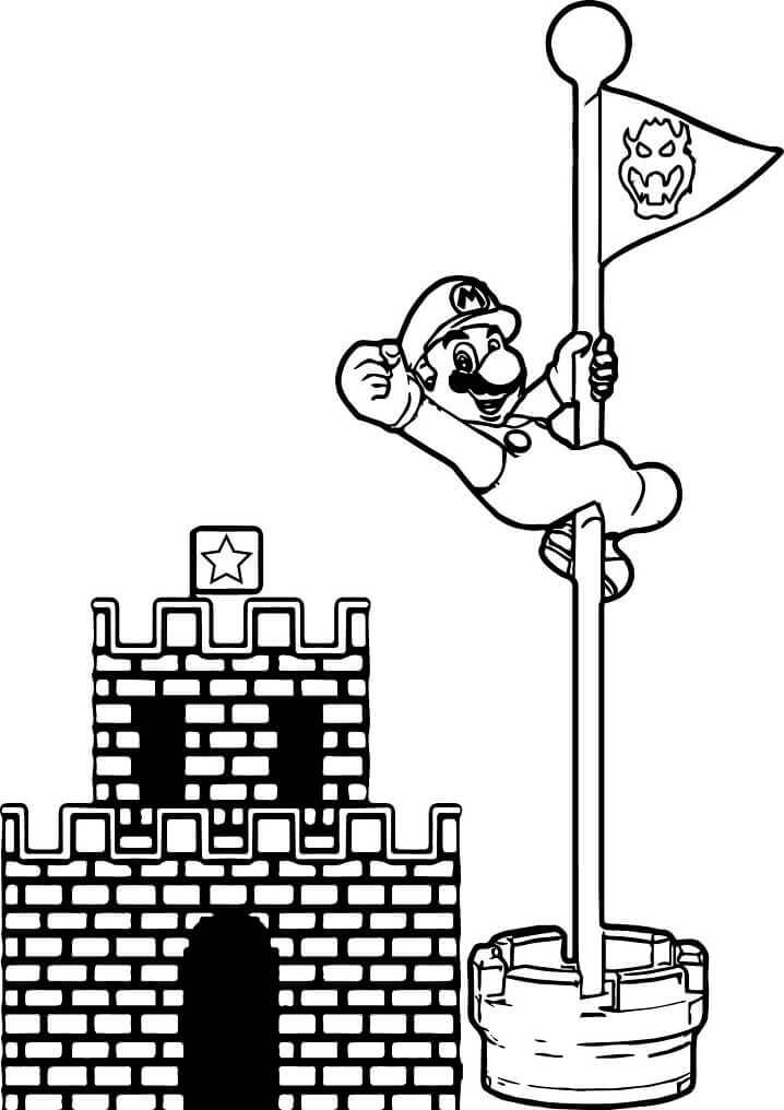 Mario Med Slot Og Flag Tegninger til Farvelægning