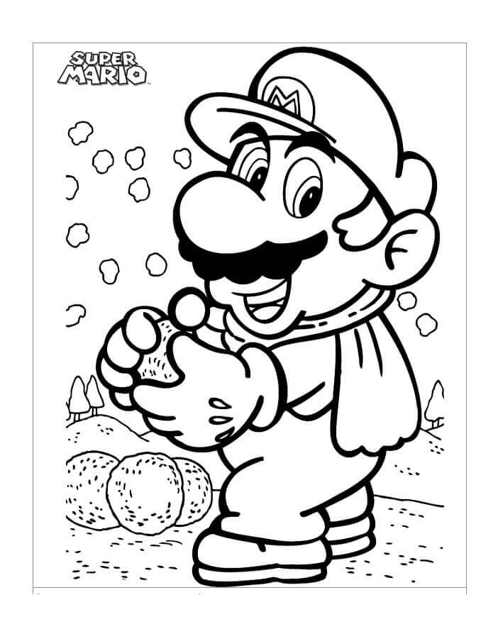 Mario Med Snebold Tegninger til Farvelægning