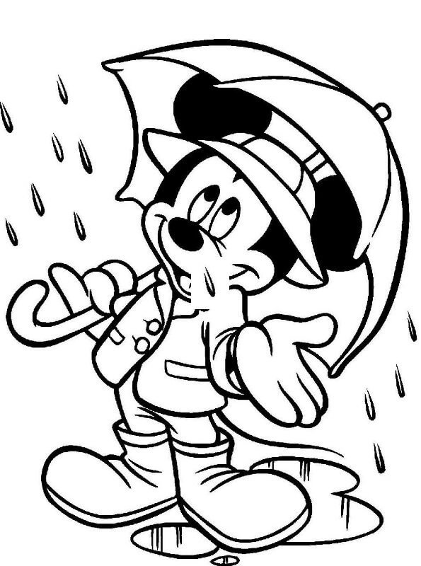 Mickey Mouse Holder Paraply Tegninger til Farvelægning
