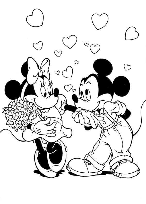 Mickey Og Minnie I Valentine Tegninger til Farvelægning
