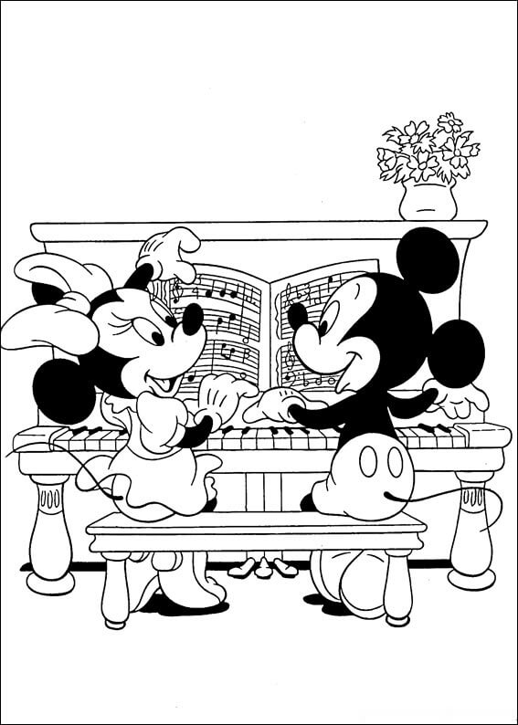 Mickey Og Minnie Mouse Spiller Klaver Tegninger til Farvelægning