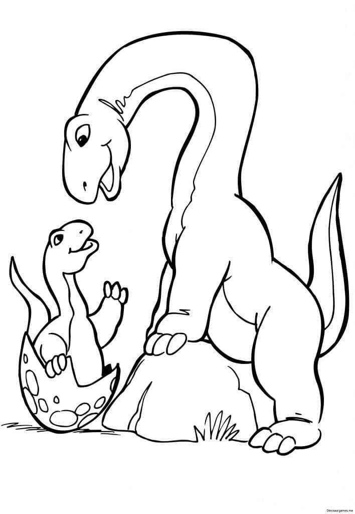 Moder Diplodocus Og Baby Diplodocus Tegninger til Farvelægning