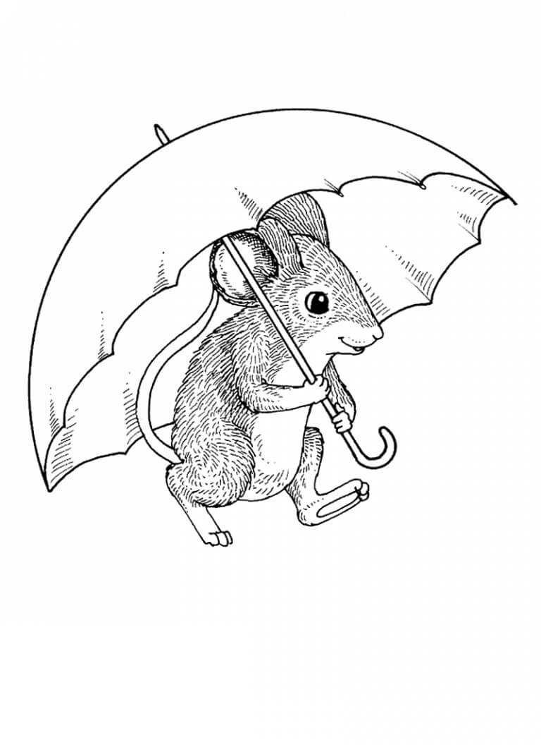 Mus Holder Paraply Tegninger til Farvelægning