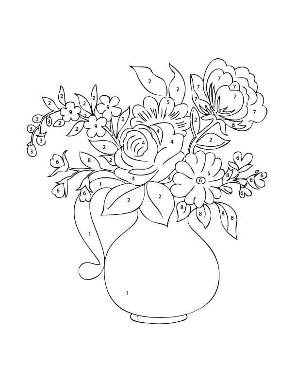 Normal vase af blomster farve efter nummer Tegninger til Farvelægning