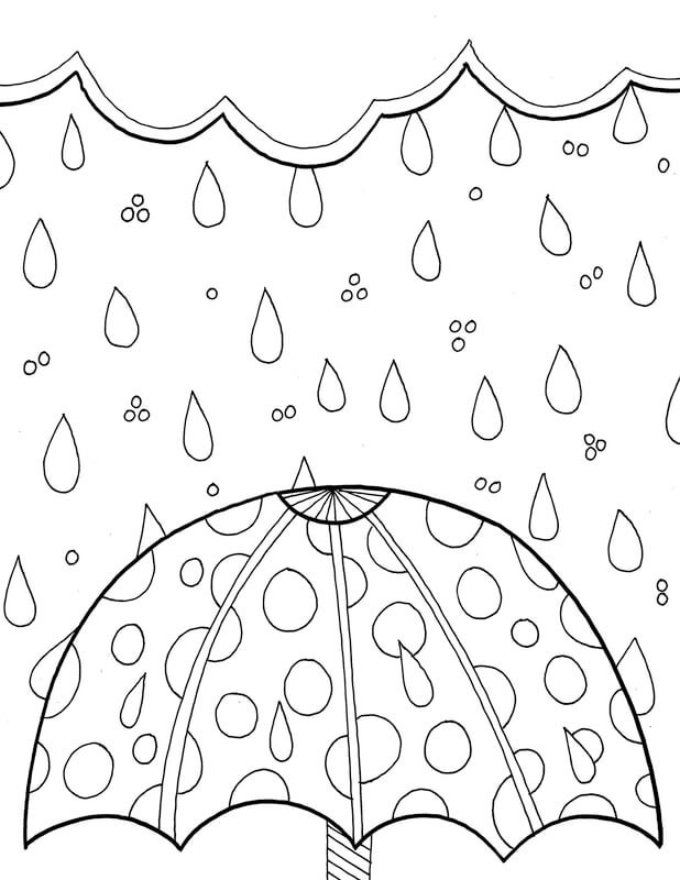 Paraply med regn om foråret Tegninger til Farvelægning