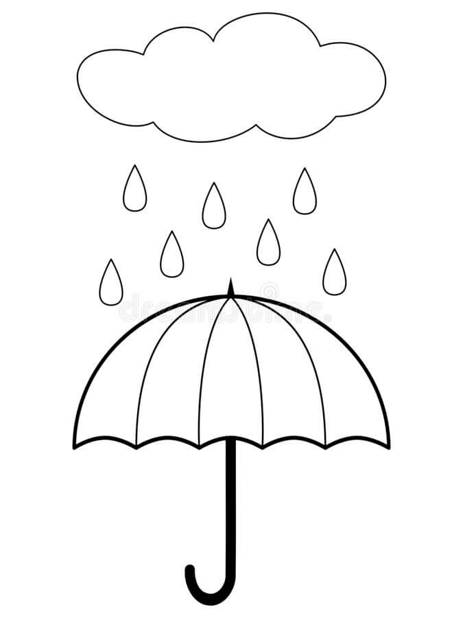 Paraply Og Sky Med Regn Tegninger til Farvelægning