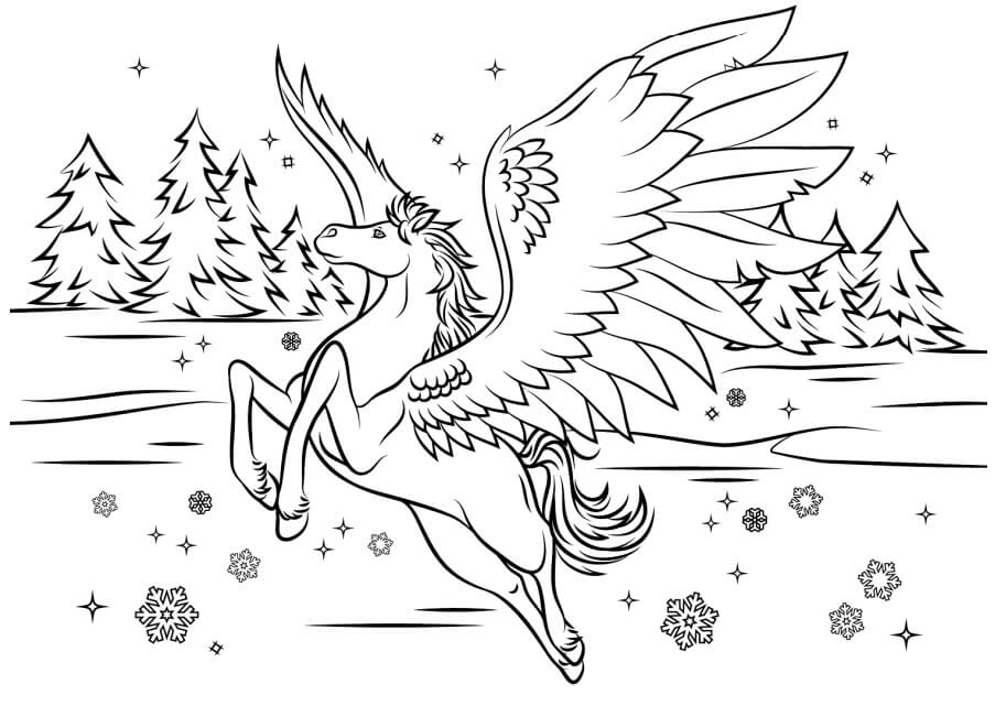 Pegasus Om Vinteren Tegninger til Farvelægning