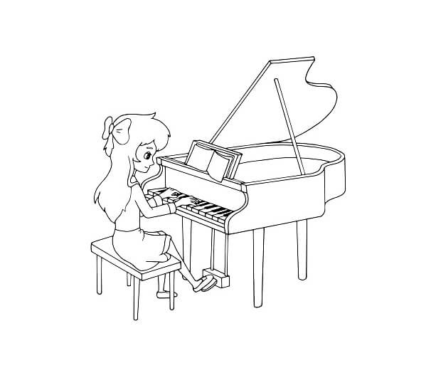 Pige Spiller Klaver Tegninger til Farvelægning