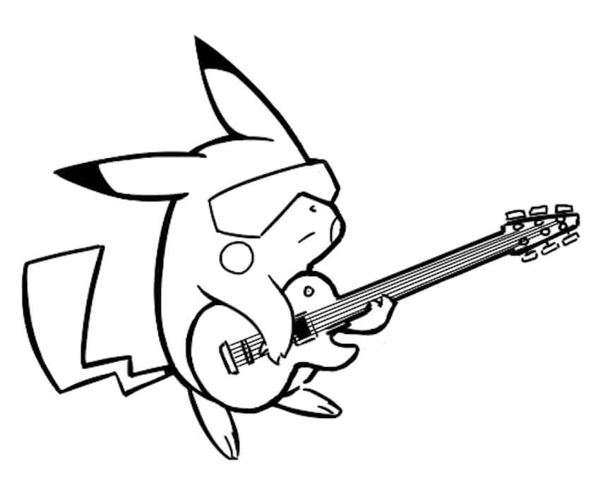 Pikachu Spiller Guitar Tegninger til Farvelægning