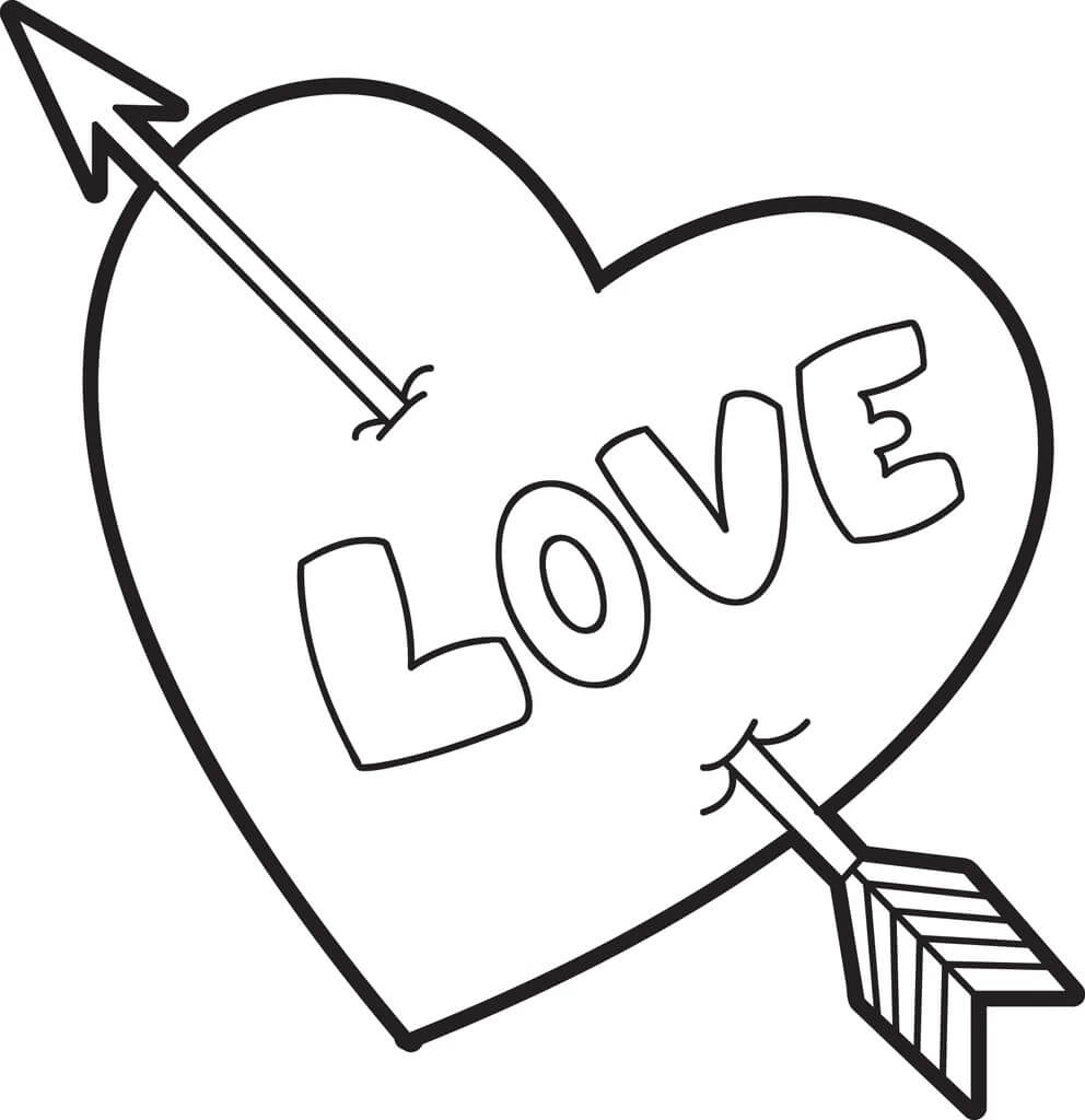Pil Gennem Hjertet I Valentine Tegninger til Farvelægning