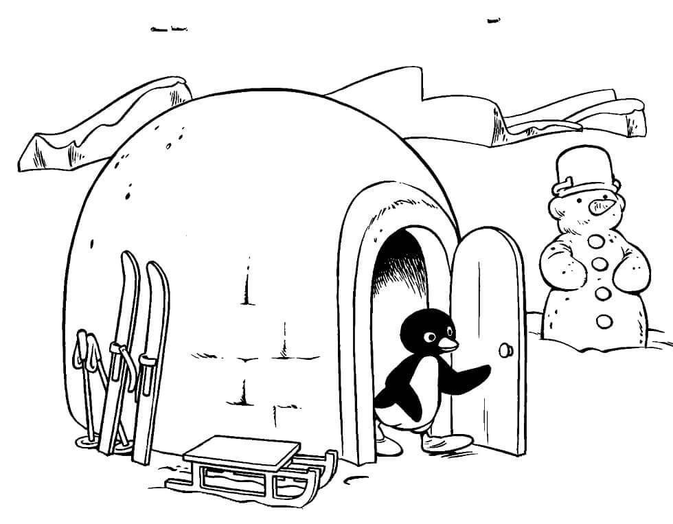 Pingviner går fra Iglo ude Tegninger til Farvelægning