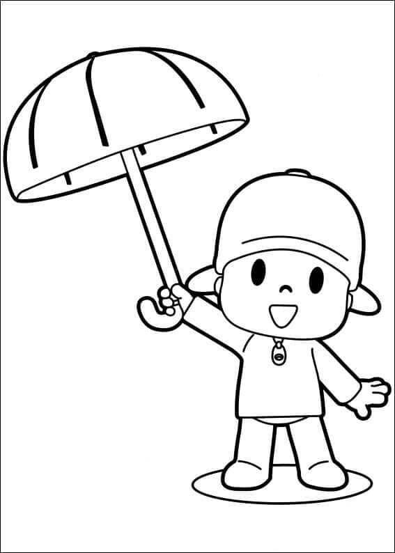 Pocoyo Holder Paraply Tegninger til Farvelægning
