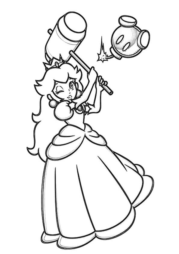 Princess Peach Holder En Hammer Tegninger til Farvelægning