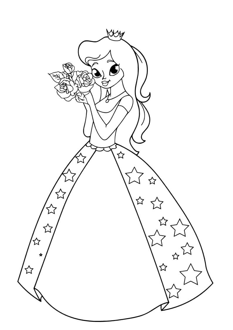 Prinsesse Holder Blomsterbuket Tegninger til Farvelægning