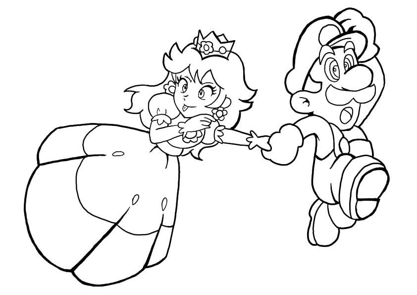 Prinsesse Peach Og Mario Løber Tegninger til Farvelægning