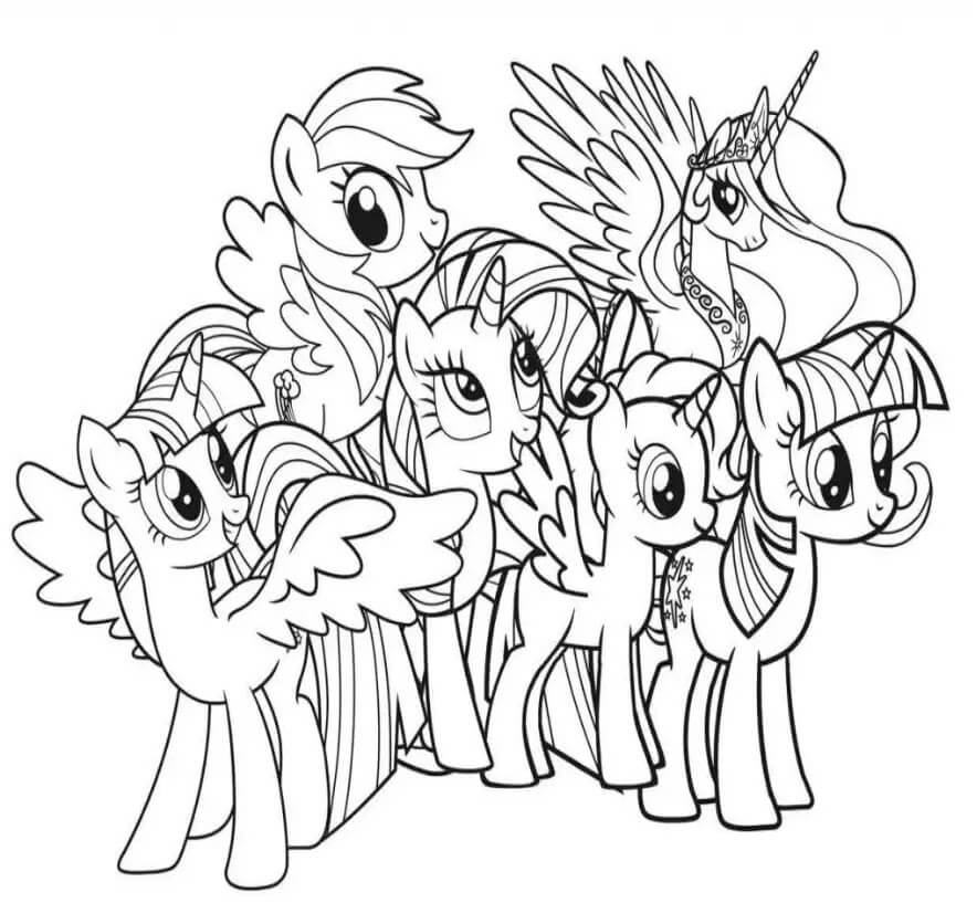 Seks Enhjørninger Fra Min Lille Pony Tegninger til Farvelægning