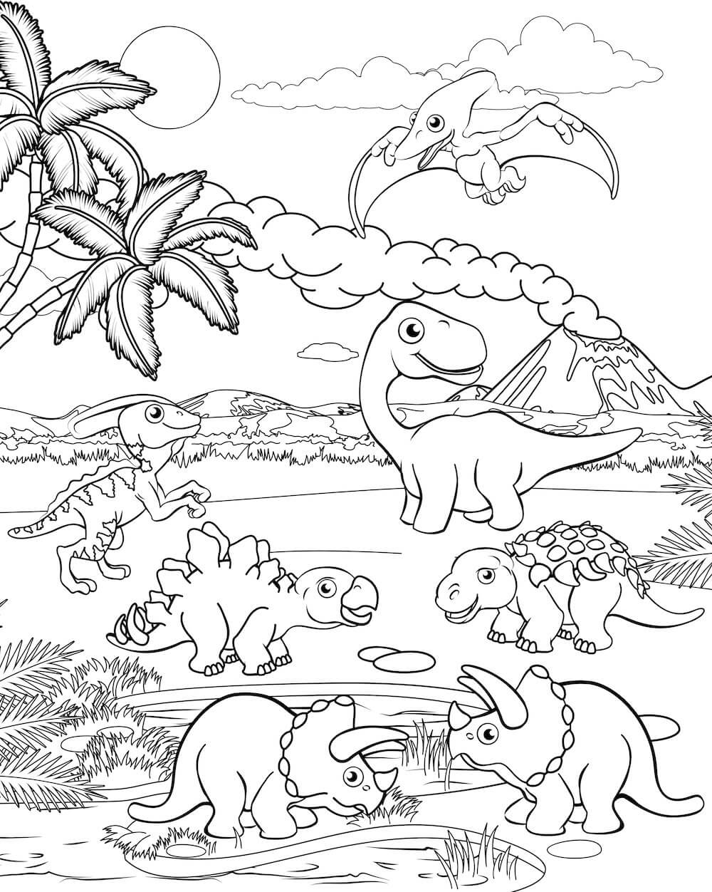 Simple Dinosaurer Tegninger til Farvelægning