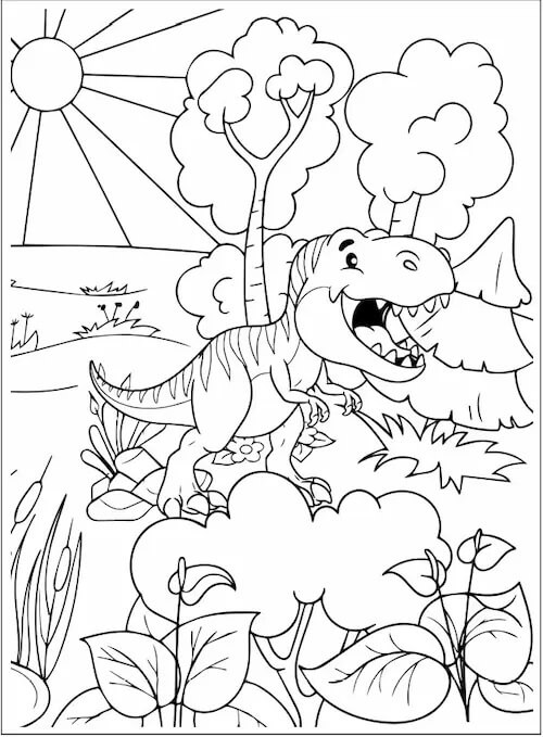 Sjov Dinosaur i Junglen Tegninger til Farvelægning