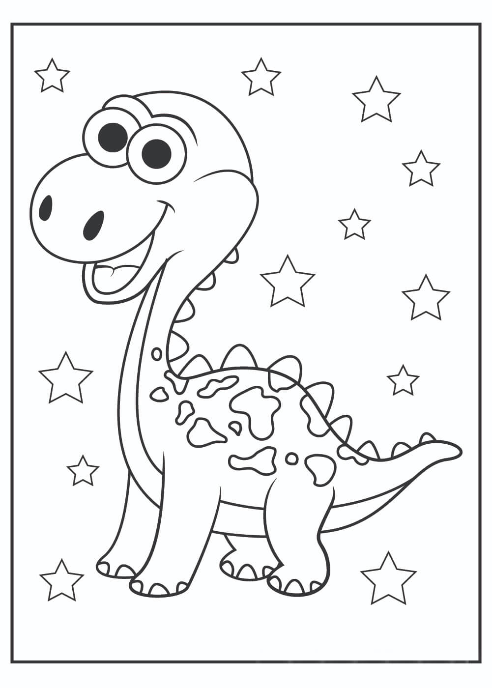Sjov Dinosaur Med Stjerne Tegninger til Farvelægning