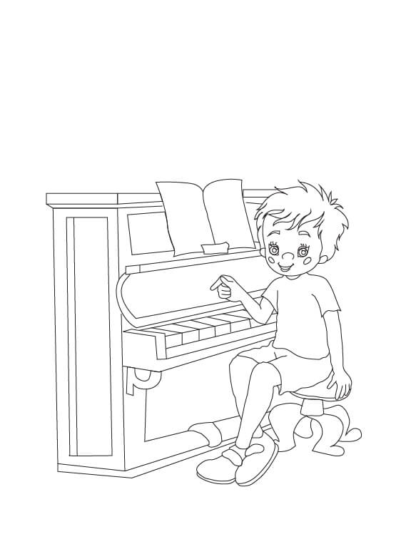 Sjov Dreng Spiller Klaver Tegninger til Farvelægning