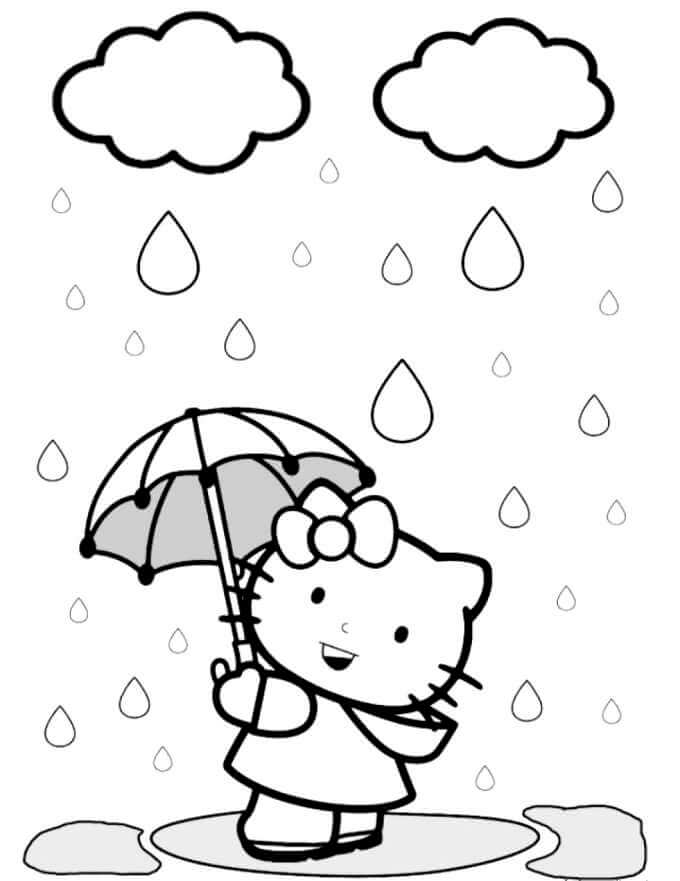 Sjov Hello Kitty Holder Paraply Tegninger til Farvelægning