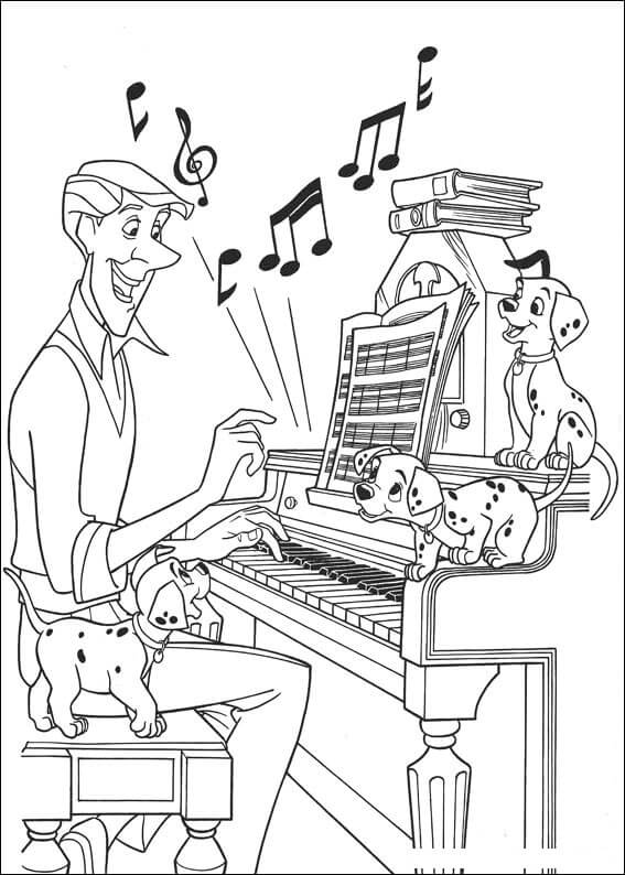 Sjov Mand Spiller Klaver Med Hunde Tegninger til Farvelægning