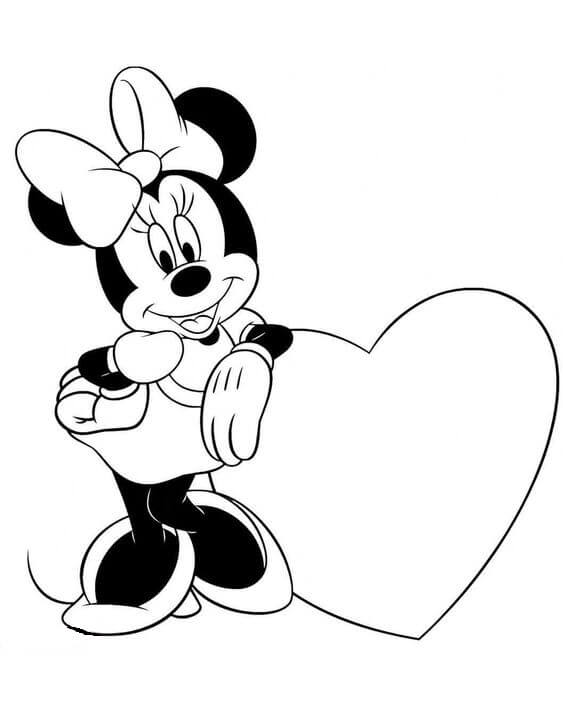 Sjov Minnie Mus Med hHjerte I Valentine Tegninger til Farvelægning