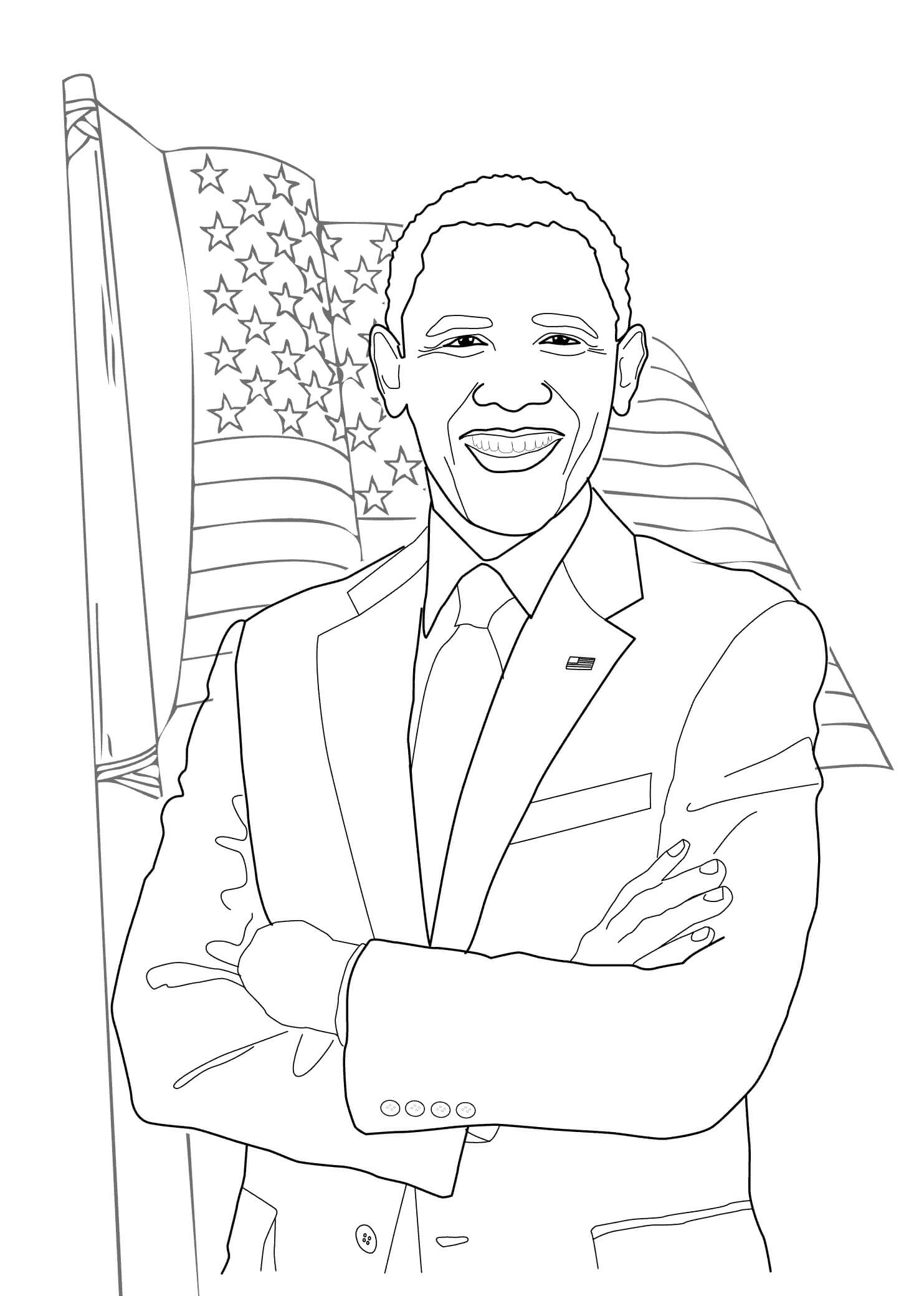 Sjov Obama med Amerikas flag Tegninger til Farvelægning