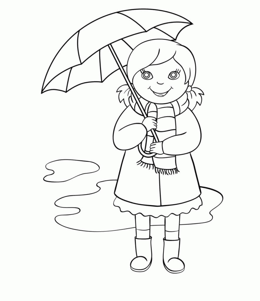 Sjov Pige, Der Holder Paraply Tegninger til Farvelægning