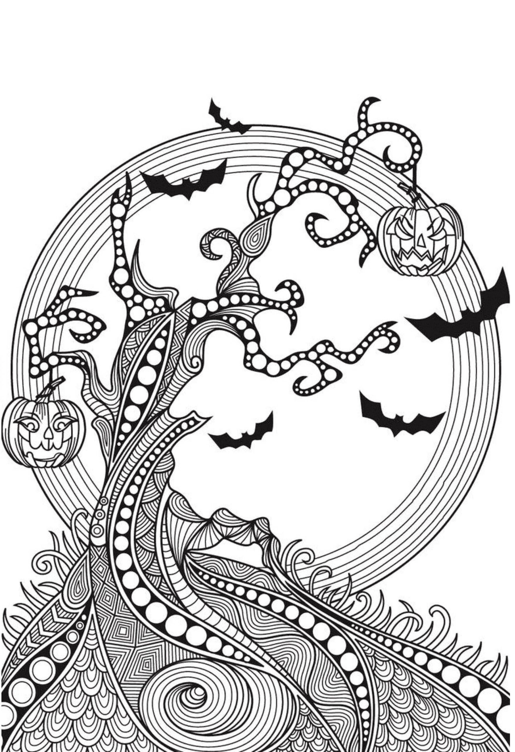 Skræmt træ i Halloween Mandala Tegninger til Farvelægning