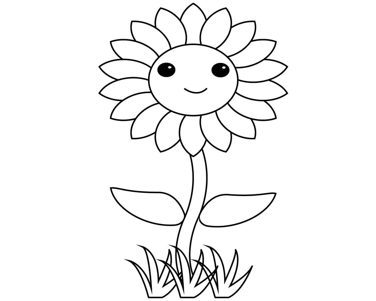 Smilende Blomst Med Græs Tegninger til Farvelægning