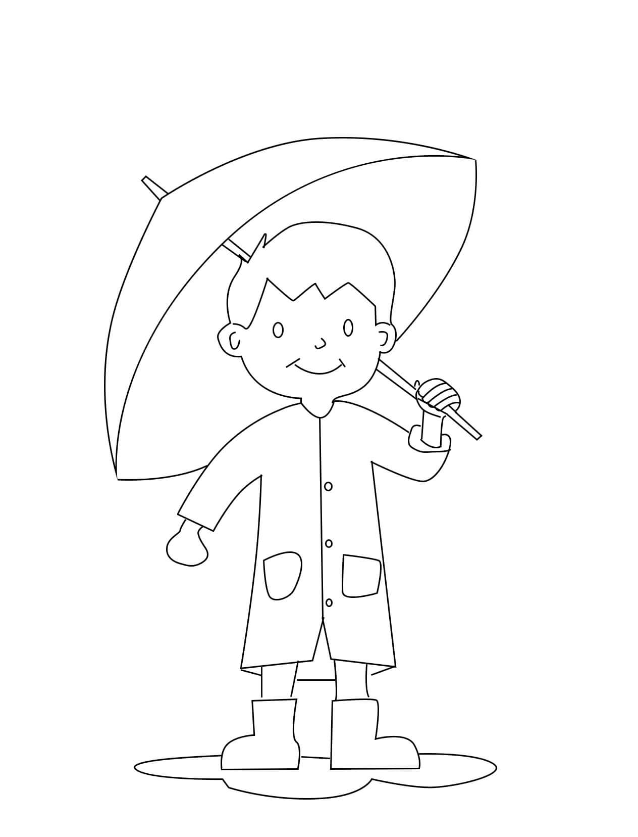 Smilende Dreng Med Paraply Tegninger til Farvelægning