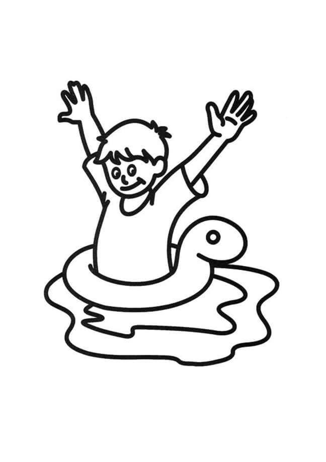 Smilende Dreng Svømning Tegninger til Farvelægning
