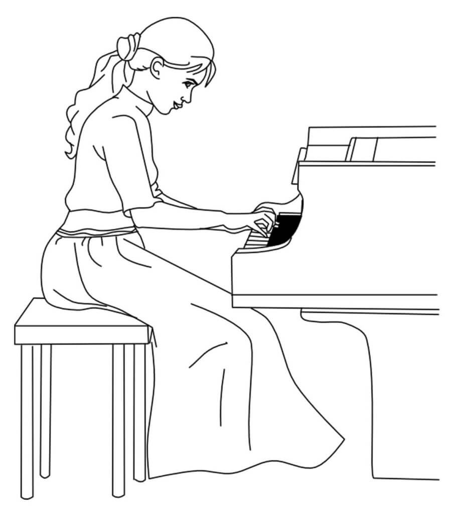 Smuk Pige Spiller Klaver Tegninger til Farvelægning