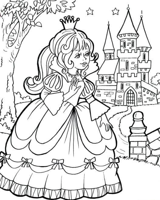 Smuk Prinsesse Med Slot Tegninger til Farvelægning