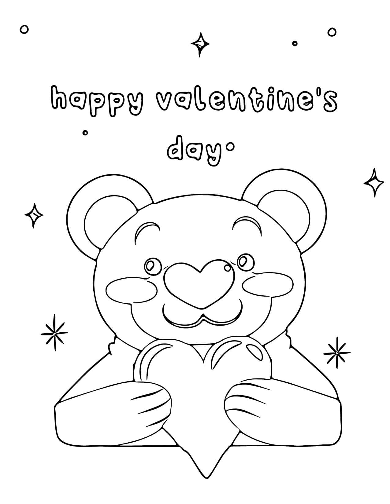 Sød Bamse Med Hjerte Til Glædelig Valentinsdag Tegninger til Farvelægning