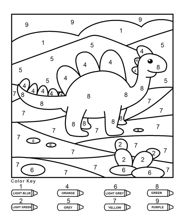 Sød Dinosaur Farvelægning Efter Nummer Regneark Tegninger til Farvelægning