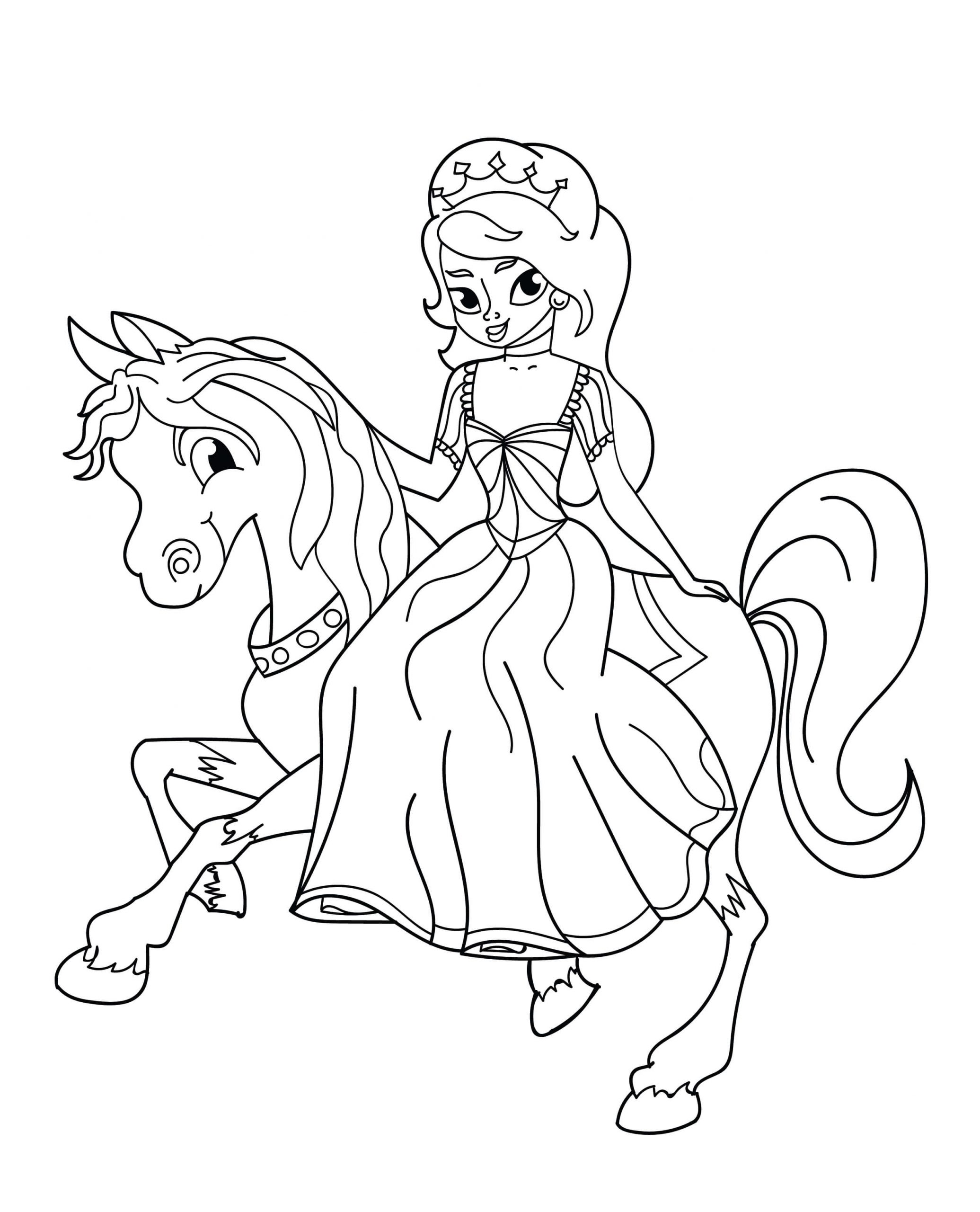 Sød Prinsesse Ridehest Tegninger til Farvelægning