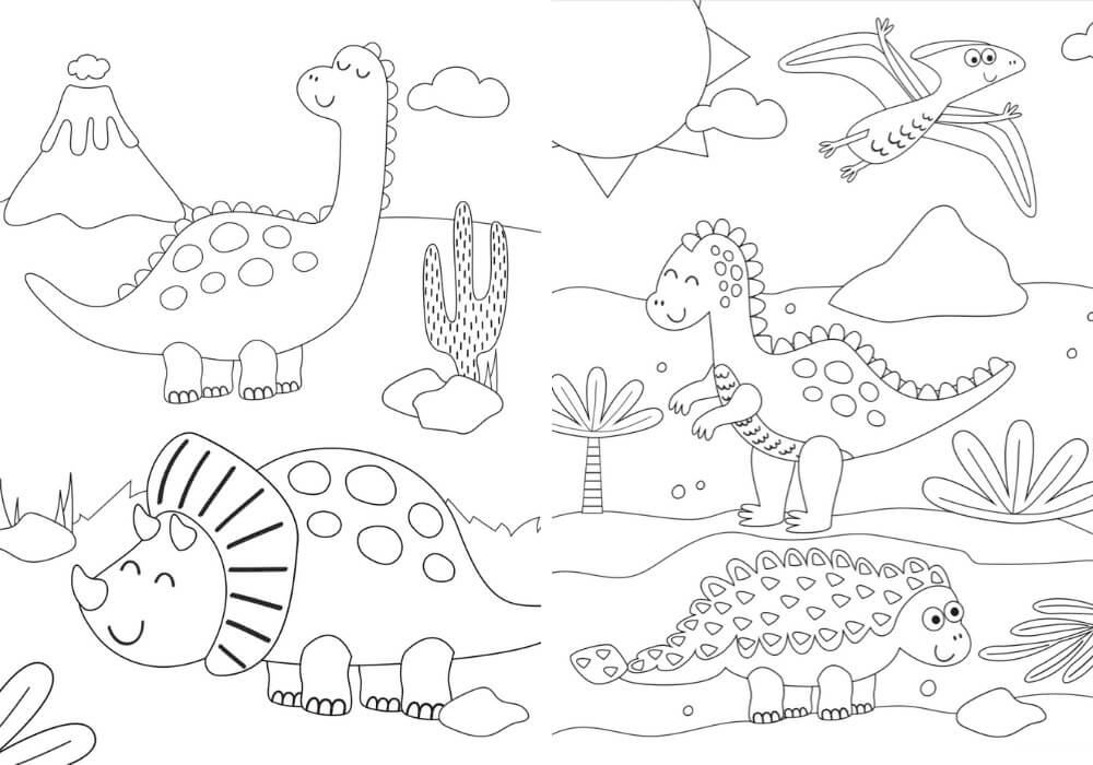 Søde Dinosaurer Tegninger til Farvelægning