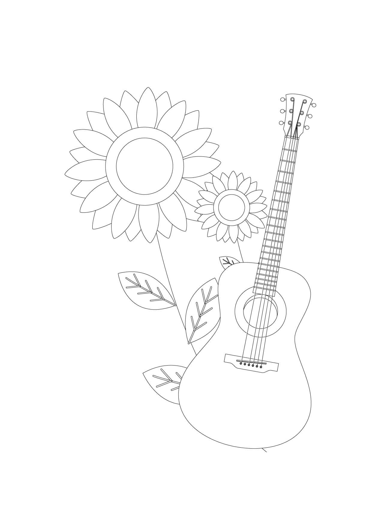 Sunflower and Guitar Tegninger til Farvelægning