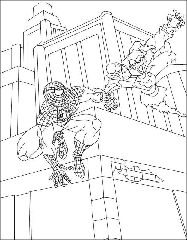 Spiderman Mod Grøn Goblin I Byen Tegninger til Farvelægning