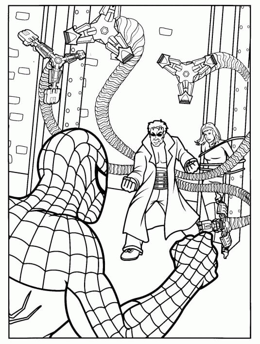 Spiderman vs Dr Blæksprutte Tegninger til Farvelægning