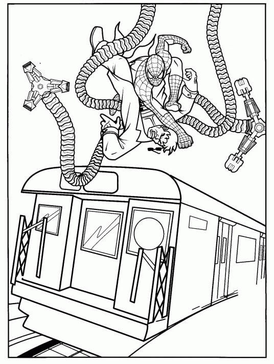 Spiderman vs Dr. Octopus I Tog Tegninger til Farvelægning