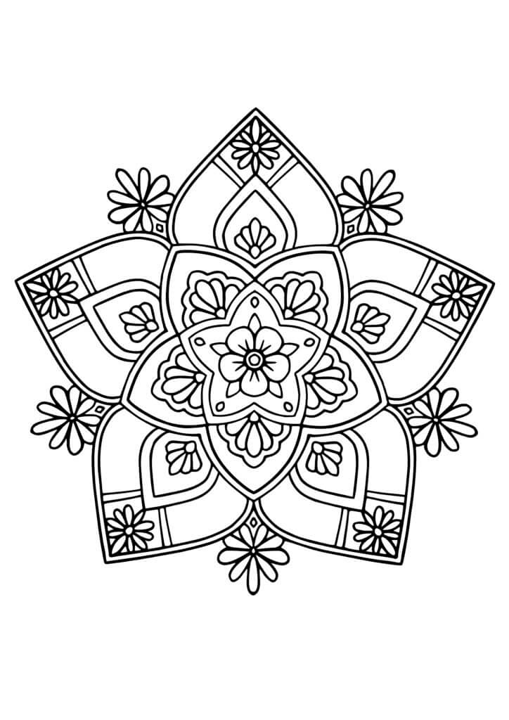 Stor Mandala med blomster Tegninger til Farvelægning